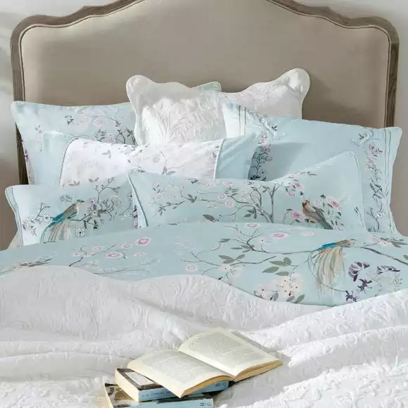 Dorma Maiya Embroidered 100% Cotton Duck-Egg Reversible Duvet Cover - Image 3