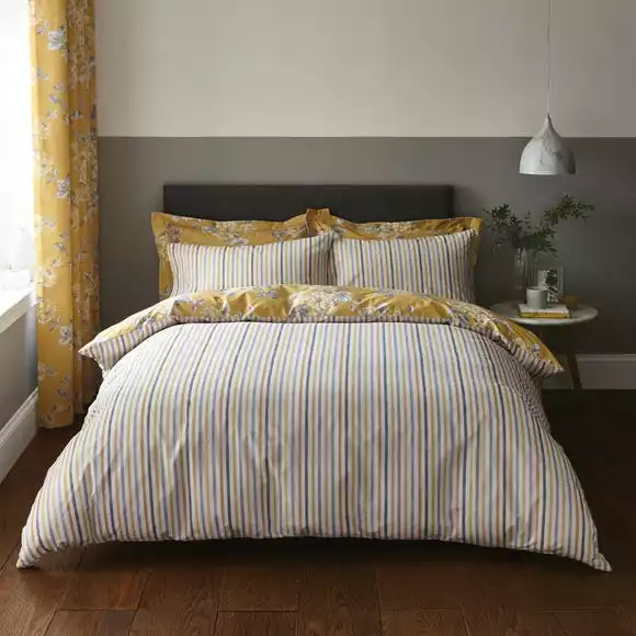 Dunelm Ashbourne Ochre Reversible Duvet Cover And Pillowcase Set - Image 2