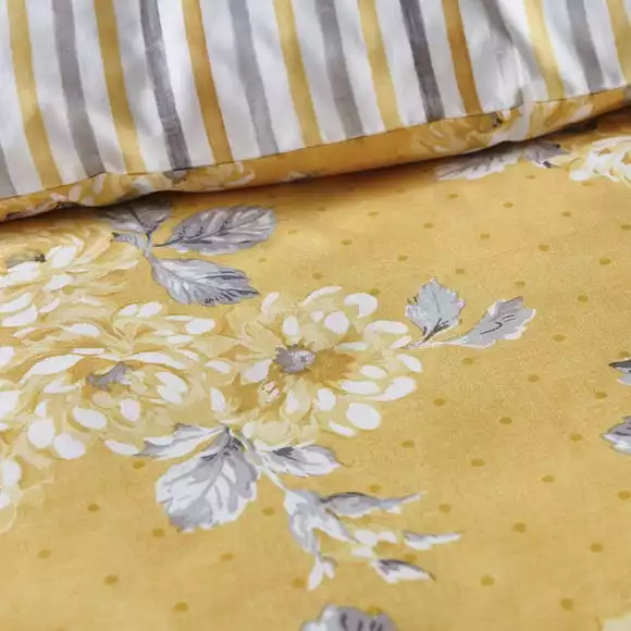 Dunelm Ashbourne Ochre Reversible Duvet Cover And Pillowcase Set - Image 3