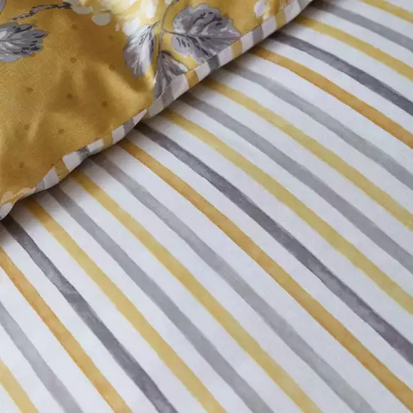 Dunelm Ashbourne Ochre Reversible Duvet Cover And Pillowcase Set - Image 4