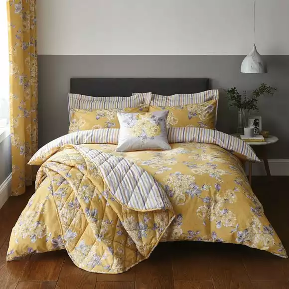 Dunelm Ashbourne Ochre Reversible Duvet Cover And Pillowcase Set - Image 6