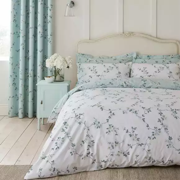 Dunelm Edith Duck Egg Floral Reversible Duvet Cover And Pillowcase Set - Image 2