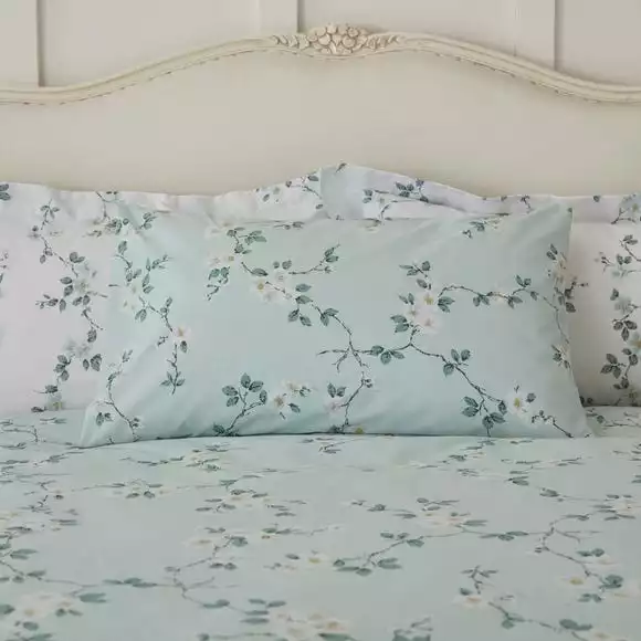 Dunelm Edith Duck Egg Floral Reversible Duvet Cover And Pillowcase Set - Image 3