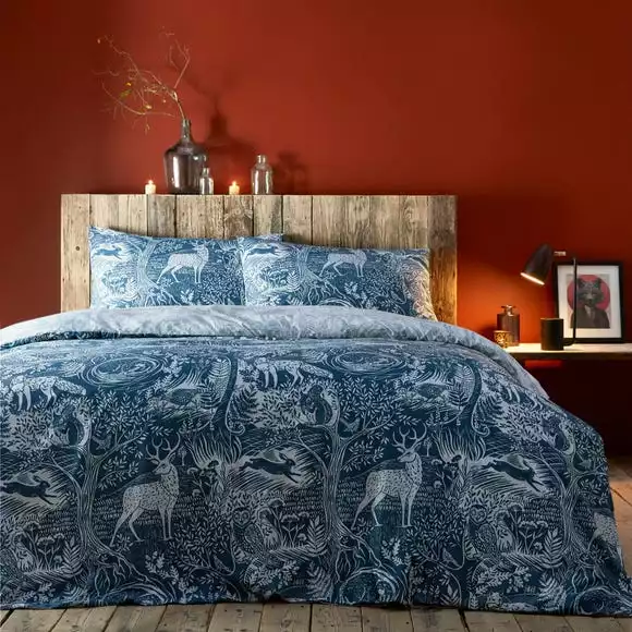 Furn Furn. Winter Woods Midnight Blue Reversible Duvet Cover And Pillowcase Set - Image 2