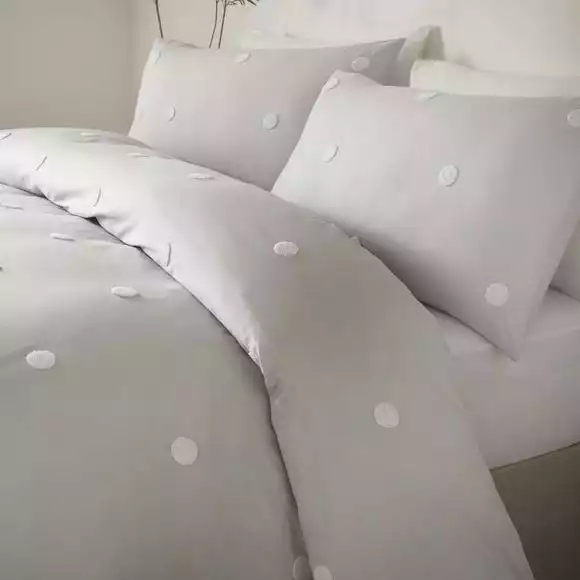 Dunelm Appletree Dot Silver 100% Cotton Duvet Cover And Pillowcase Set - Image 2