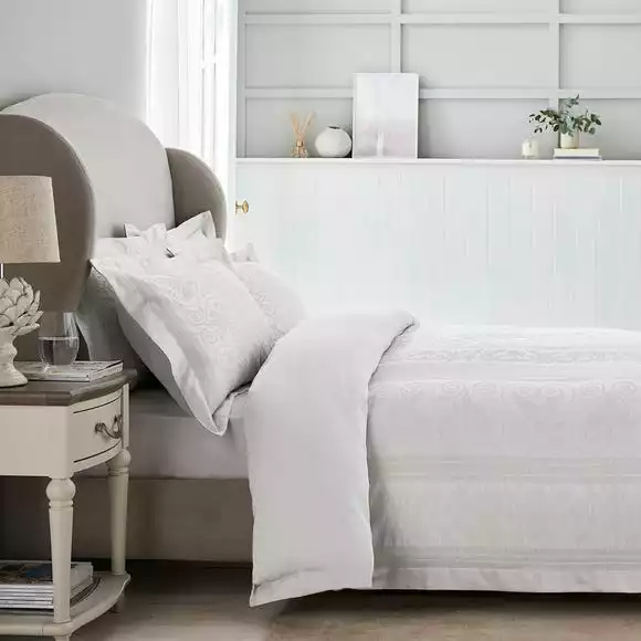 Dorma Purity Paloma 100% Cotton White Jacquard Duvet Cover - Image 3