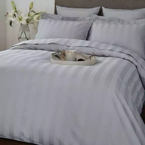 Hotel Cotton 230 Thread Count Silver Stripe Duvet Cover - Image 2