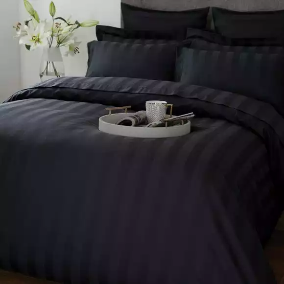Hotel Cotton 230 Thread Count Black Stripe Duvet Cover - Image 2
