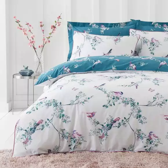 Dunelm Beautiful Birds Teal Duvet Cover And Pillowcase Set - Image 2