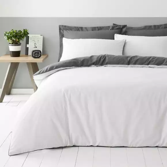 Dunelm Malvern Grey 180 Thread Count 100% Cotton Reversible Duvet Cover And Pillowcase Set - Image 2