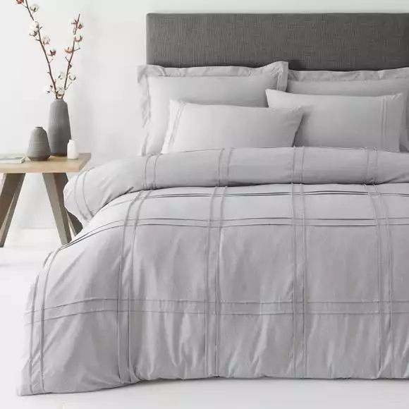 Dunelm Denver Marl Grey Pintuck Duvet Cover And Pillowcase Set - Image 2