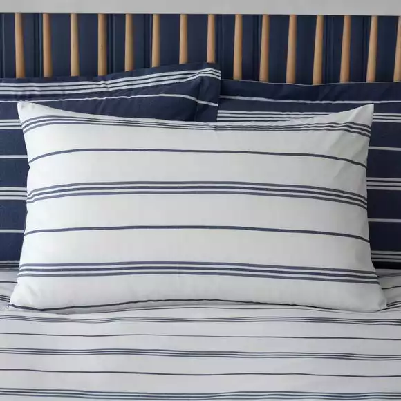 Dunelm Falmouth Navy Striped Reversible Duvet Cover And Pillowcase Set - Image 3