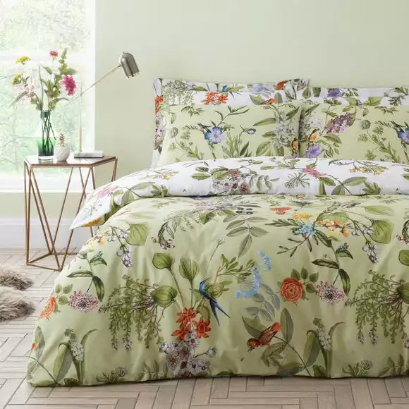 Dunelm Paradise Birds Green Reversible Duvet Cover And Pillowcase Set - Image 2