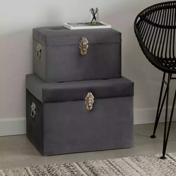 Dunelm Luxe Grey Velvet Storage Trunk - Image 2