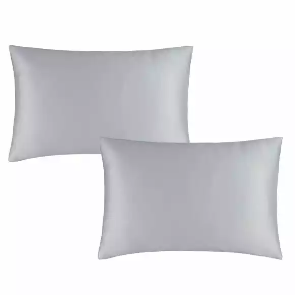 Catherine Lansfield Silky Soft Satin Silver Standard Pillowcase Pair - Image 2