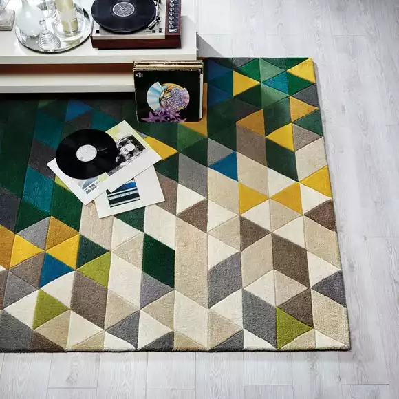 Flair Green Illusion Geometric Prism Rug