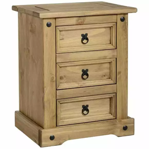 Seconique Premiere Corona 3 Drawer Bedside Table, Pine