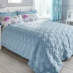 Dunelm Heavenly Hummingbird Quilted Duck Egg Bedspread