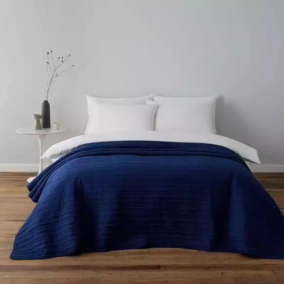 Dunelm Channel Stitch Blue Bedspread