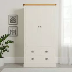 Dunelm Compton Double 3 Drawer Wardrobe, Ivory & Oak