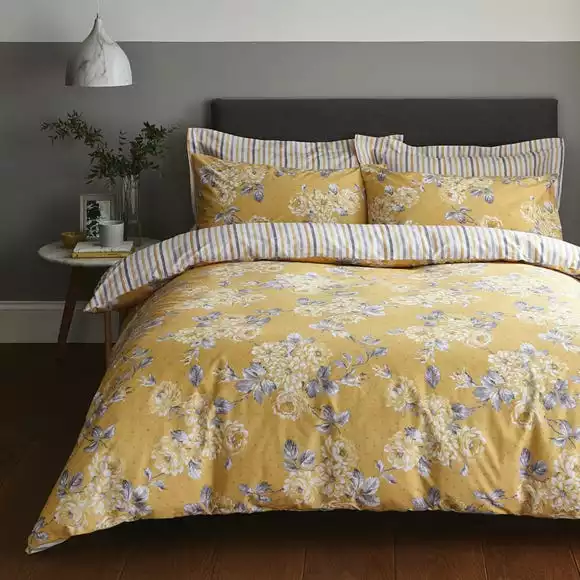 Dunelm Ashbourne Ochre Reversible Duvet Cover And Pillowcase Set