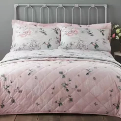 Dunelm Heavenly Hummingbird Blush Bedspread