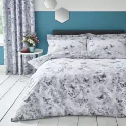 Dunelm Ginkgo Butterfly White Reversible Duvet Cover And Pillowcase Set