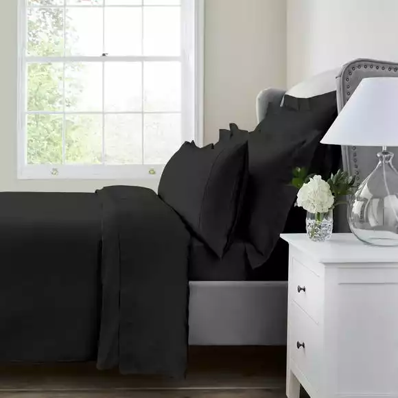 Dorma 300 Thread Count 100% Cotton Sateen Plain Black Duvet Cover - Image 2