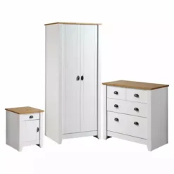 Seconique Ludlow 3 Piece Bedroom Furniture Set, White & Pine