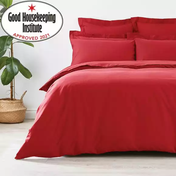 Dunelm Non Iron Plain Dye Red Duvet Cover