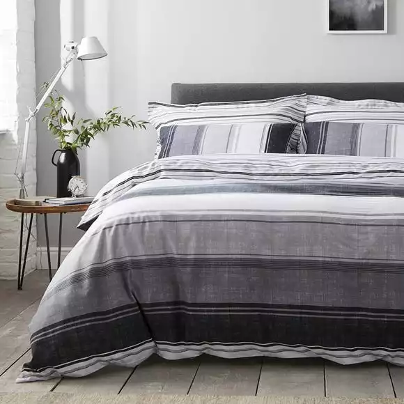 Dunelm Ellis Grey Stripe Reversible Duvet Cover And Pillowcase Set