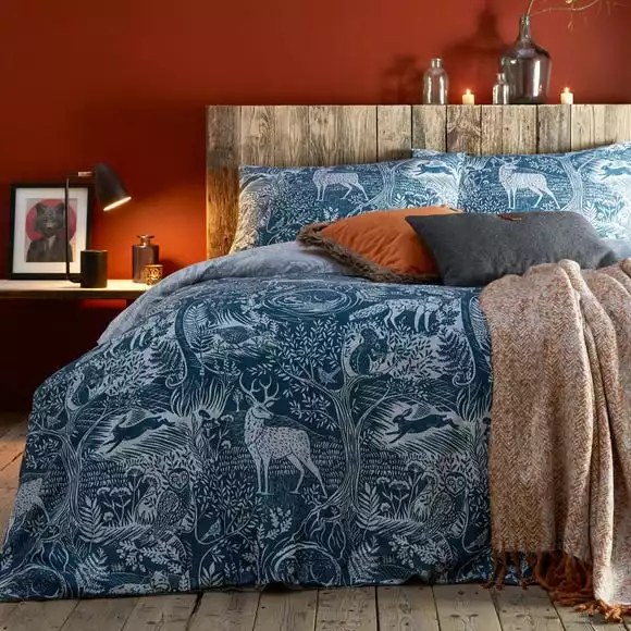 Furn Furn. Winter Woods Midnight Blue Reversible Duvet Cover And Pillowcase Set