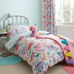 Dunelm Dinosaur Pink Reversible Duvet Cover And Pillowcase Set