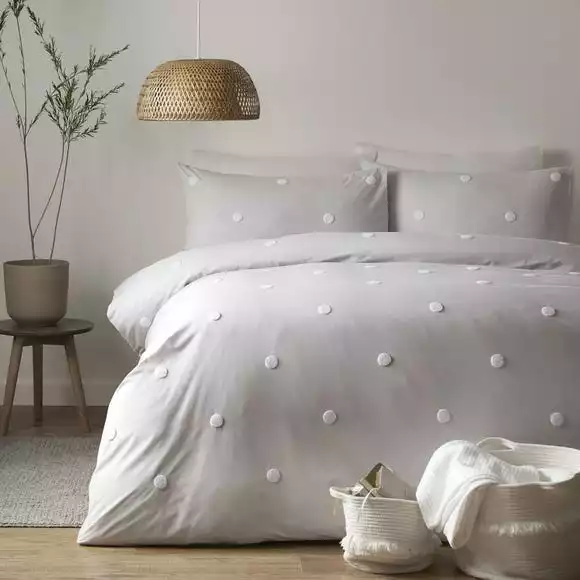 Dunelm Appletree Dot Silver 100% Cotton Duvet Cover And Pillowcase Set