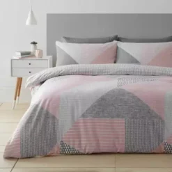 Catherine Lansfield Larsson Geo Pink Duvet Cover And Pillowcase Set