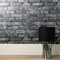 Fine Décor Wallpaper Rustic Silver Brick Wallpaper