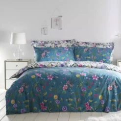 Dunelm Fleur Teal Duvet Cover And Pillowcase Set