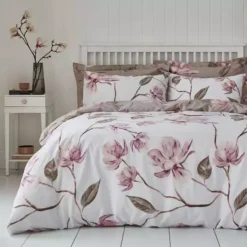 Dunelm Lois Large Floral Pink Duvet Cover And Pillowcase Set