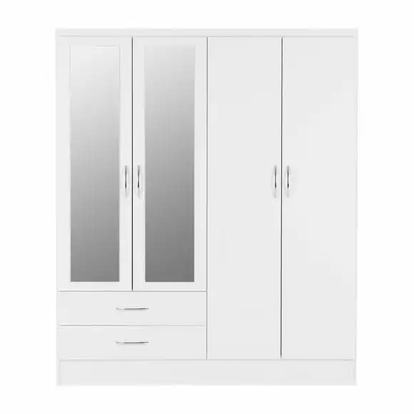 Seconique Nevada 4 Door 2 Drawer Wardrobe, Mirrored