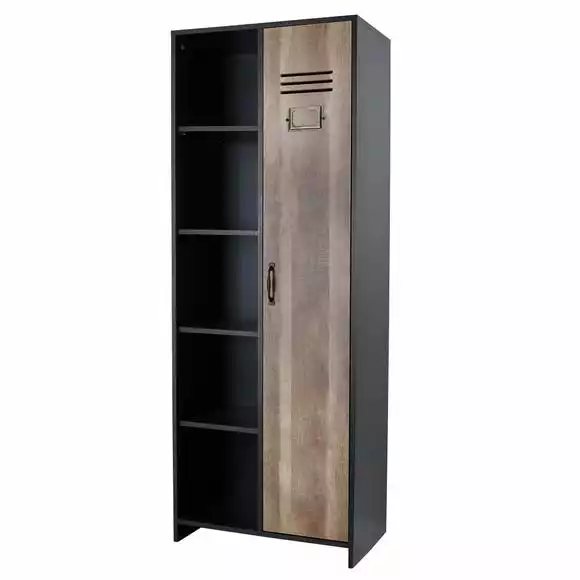 Lloyd Pascal Single Wardrobe With Side Shelves, Black - Image 2