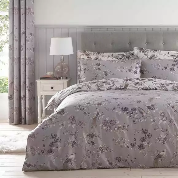 Dunelm Oriental Bird Mauve Duvet Cover And Pillowcase Set