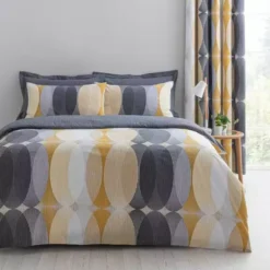 Elements Elijah Ochre Reversible Duvet Cover And Pillowcase Set