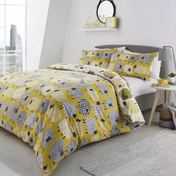 Fusion Dotty Sheep Yellow Duvet Cover And Pillowcase Set
