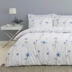 Dunelm Maddie Blue Floral Reversible Duvet Cover And Pillowcase Set