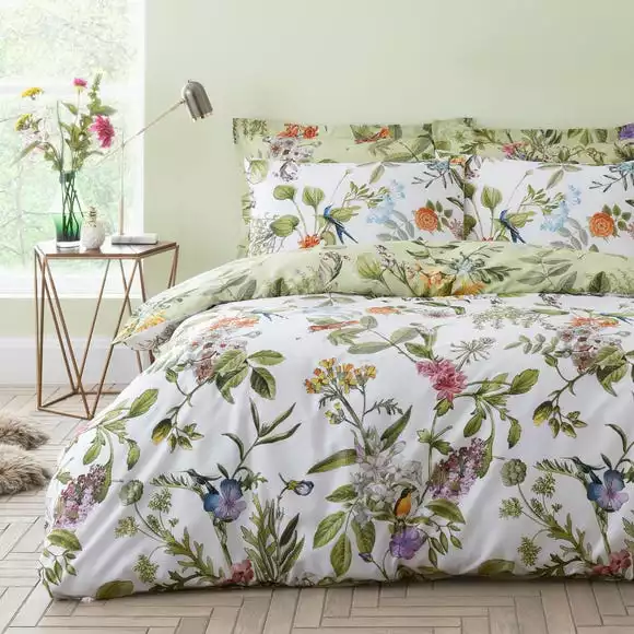 Dunelm Paradise Birds Green Reversible Duvet Cover And Pillowcase Set