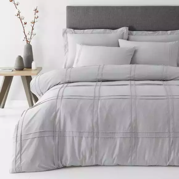 Dunelm Denver Marl Grey Pintuck Duvet Cover And Pillowcase Set