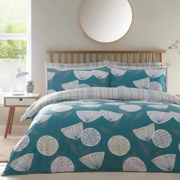 Elements Emmott Reversible Teal Duvet Cover And Pillowcase Set