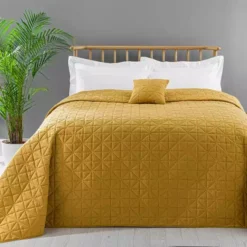 Dunelm Lars Quilted Yellow Bedspread