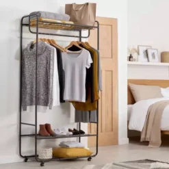 Dunelm Black Metal Clothes Rail With Shelving