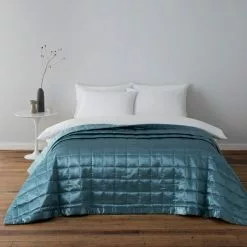 Dunelm Nancy Duck-Egg Satin Quilted Bedspread